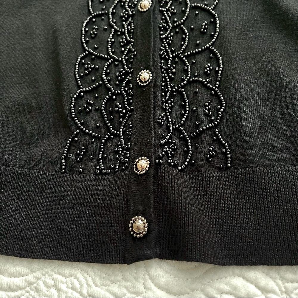 Vintage Cable & Gauge Beaded 3/4 Sleeve Cardigan Sweater Large - Picture 7 of 14